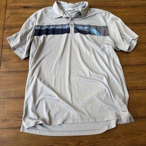 Travis Mathew Light Gray Polo with Blue Stripes